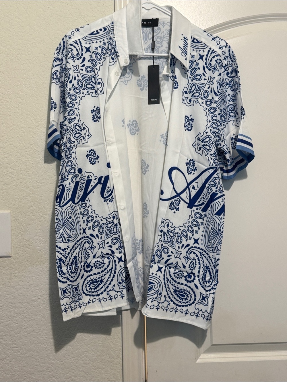 Amiri White & Blue Paisley Short-Sleeve Shirt Jacket